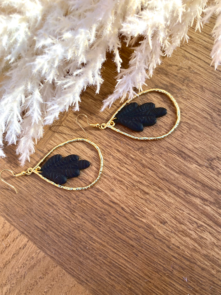 Monochrome polymer clay dangle earrings by Tassel Bermuda