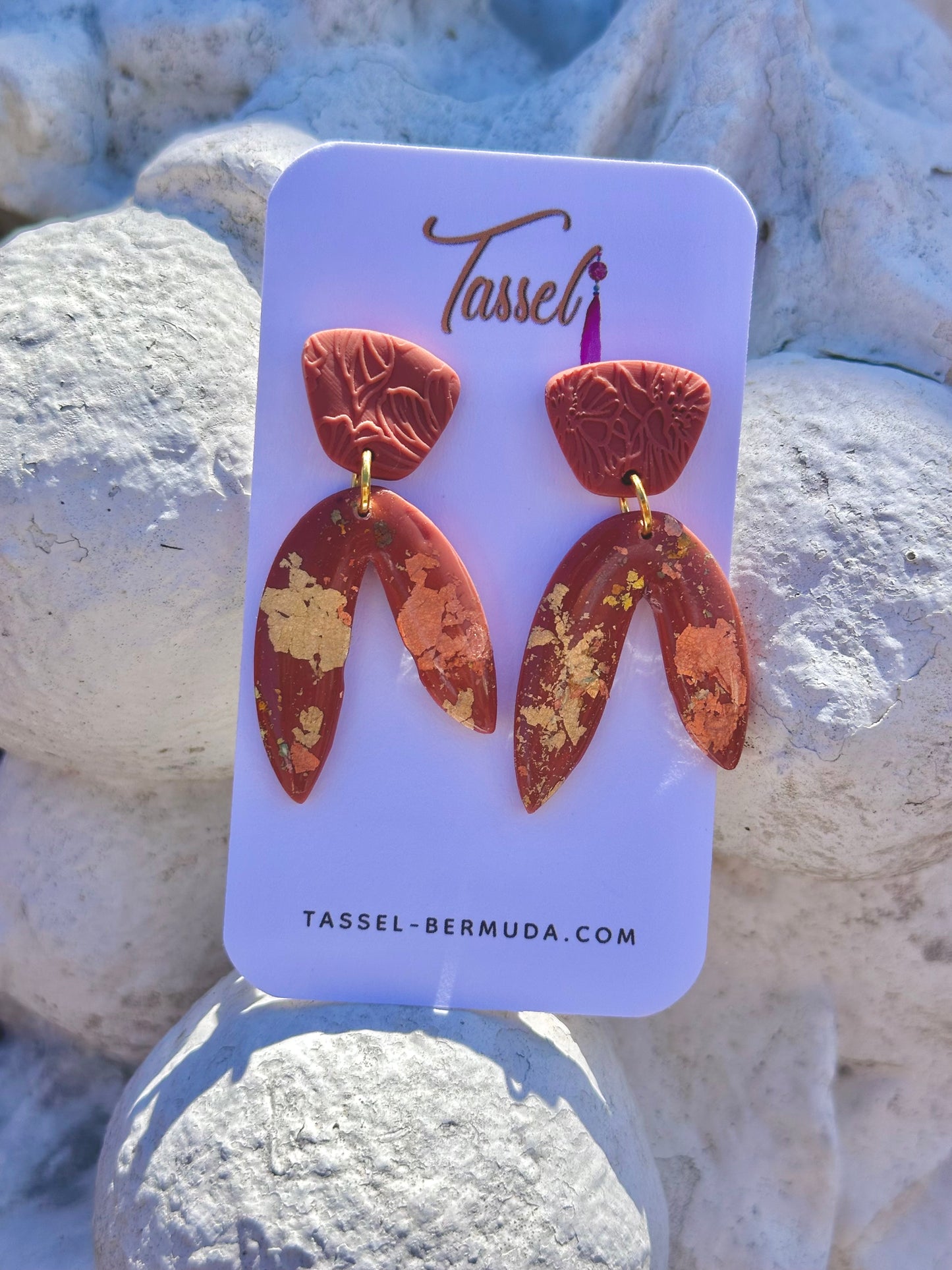 Orange Maple earring with colorful flakes that shimmer