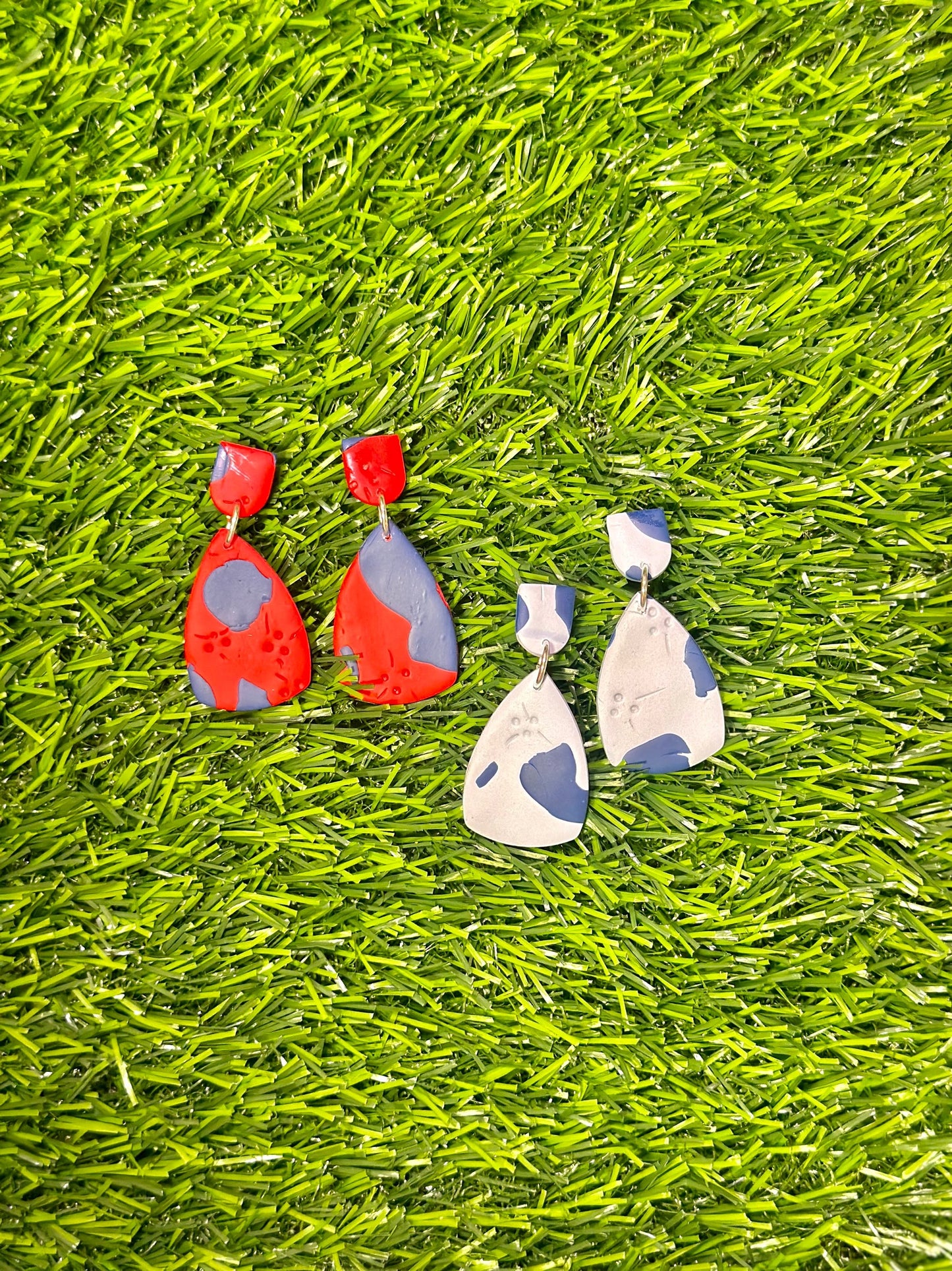 All Out Dangles – polymer clay Cup Match earrings in Somerset and St. George’s colors