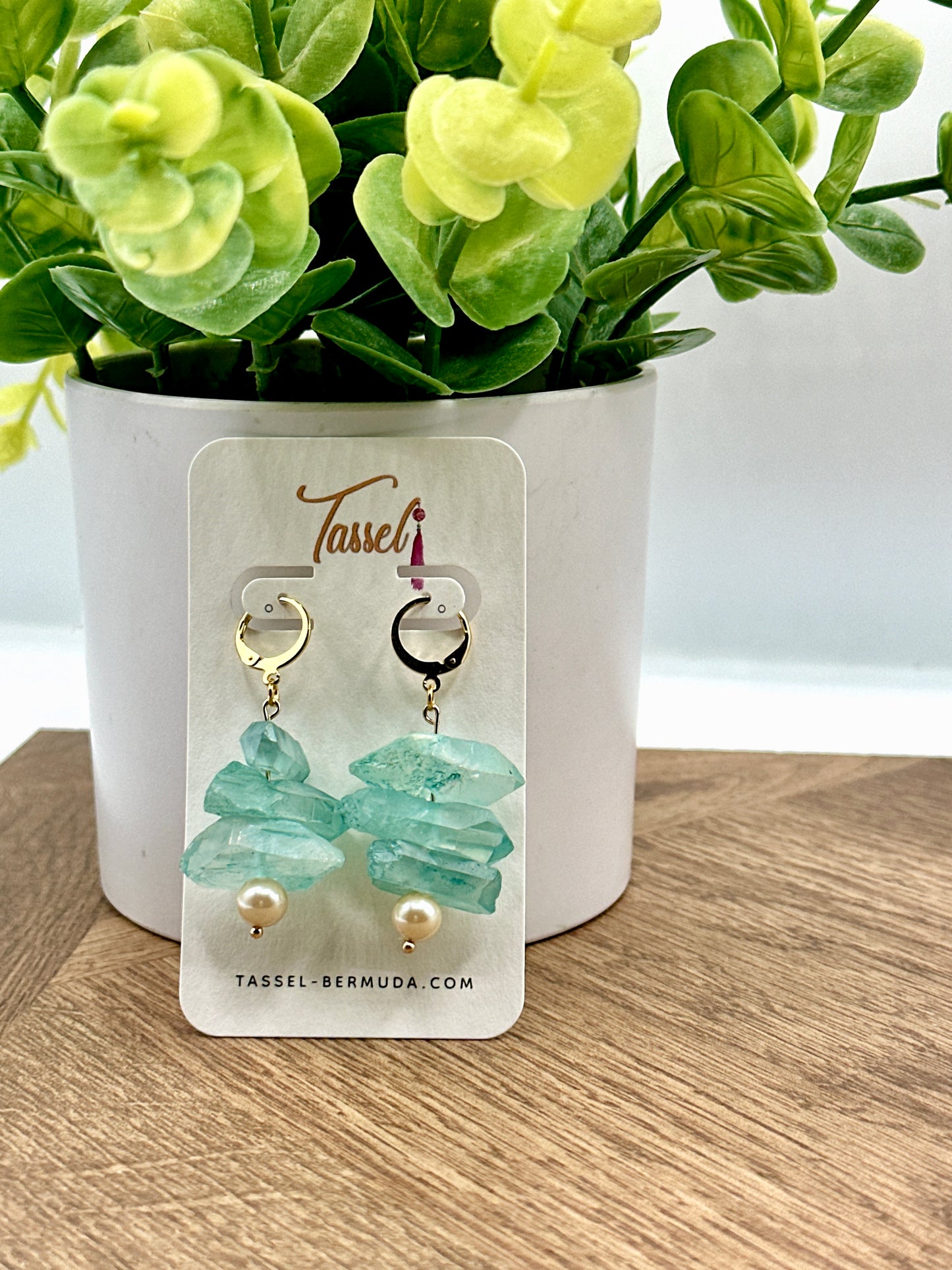 Turquoise Gem stone dangle earrings inspired by crystal caves