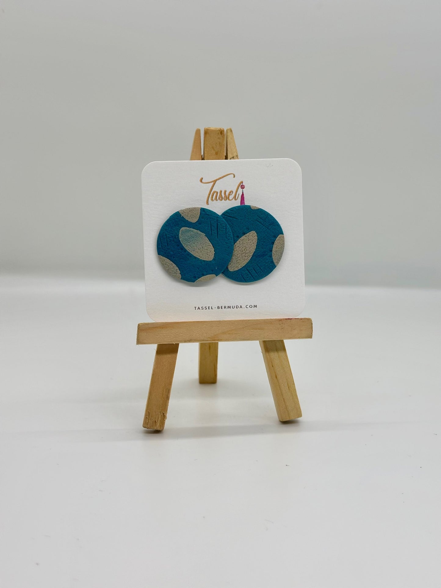 Jumbo Stud – Bold Blue Textured Polymer Clay Earrings by Tassel Bermuda
