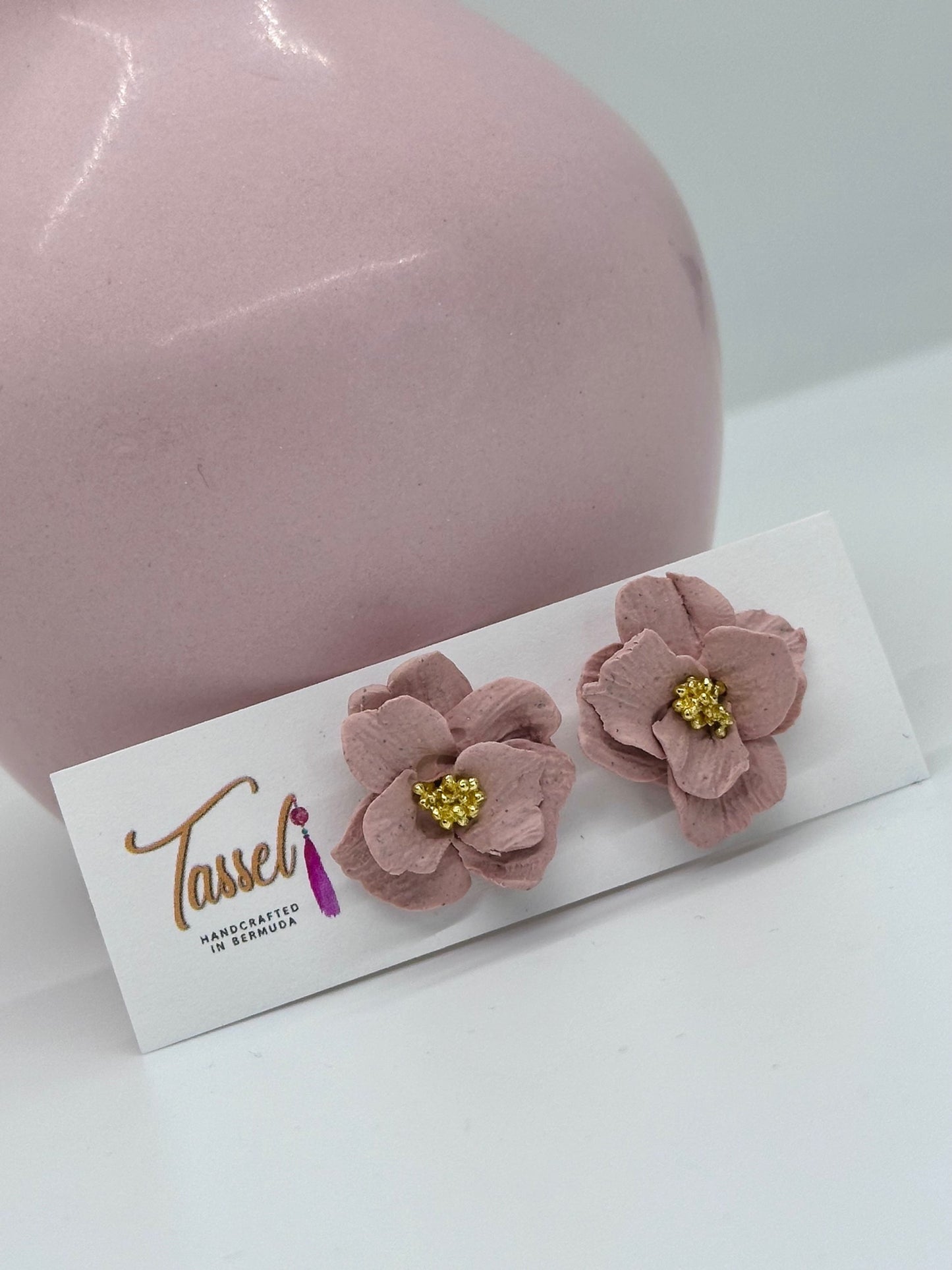Love Spell Stud – Handcrafted Polymer Clay Flower Stud Earrings with Bright Metallic Stamen by Tassel Bermuda