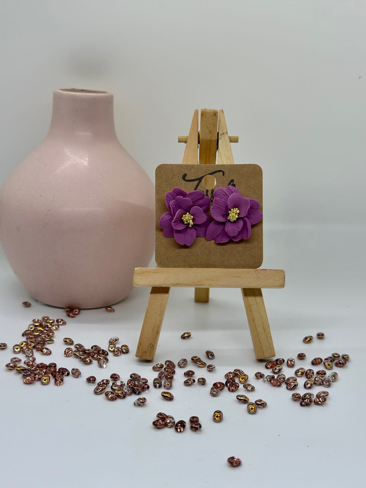 Love Spell Stud – Handcrafted Polymer Clay Flower Stud Earrings with Bright Metallic Stamen by Tassel Bermuda