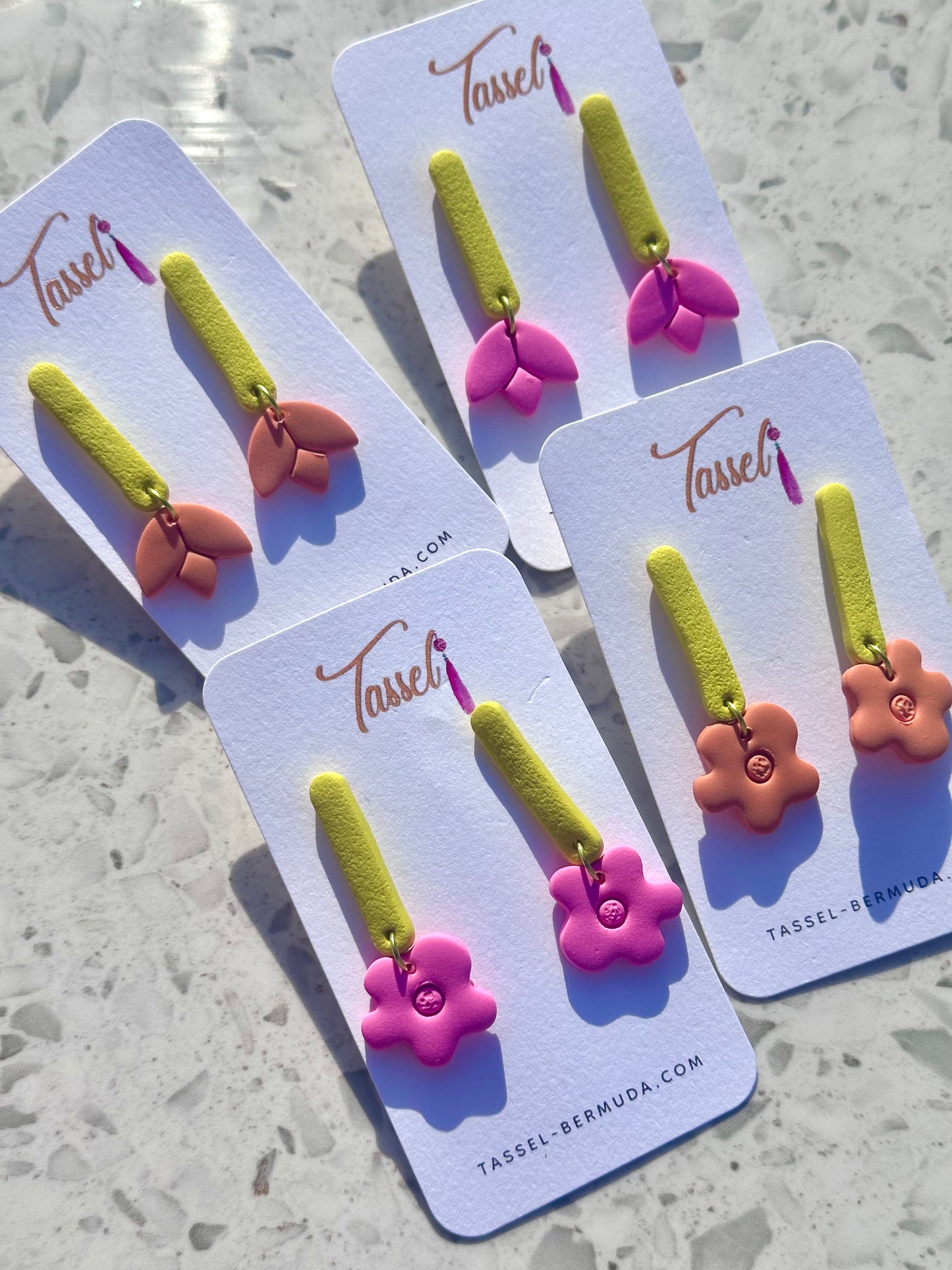 Polymer clay blooming flower earrings in bright pastel colors