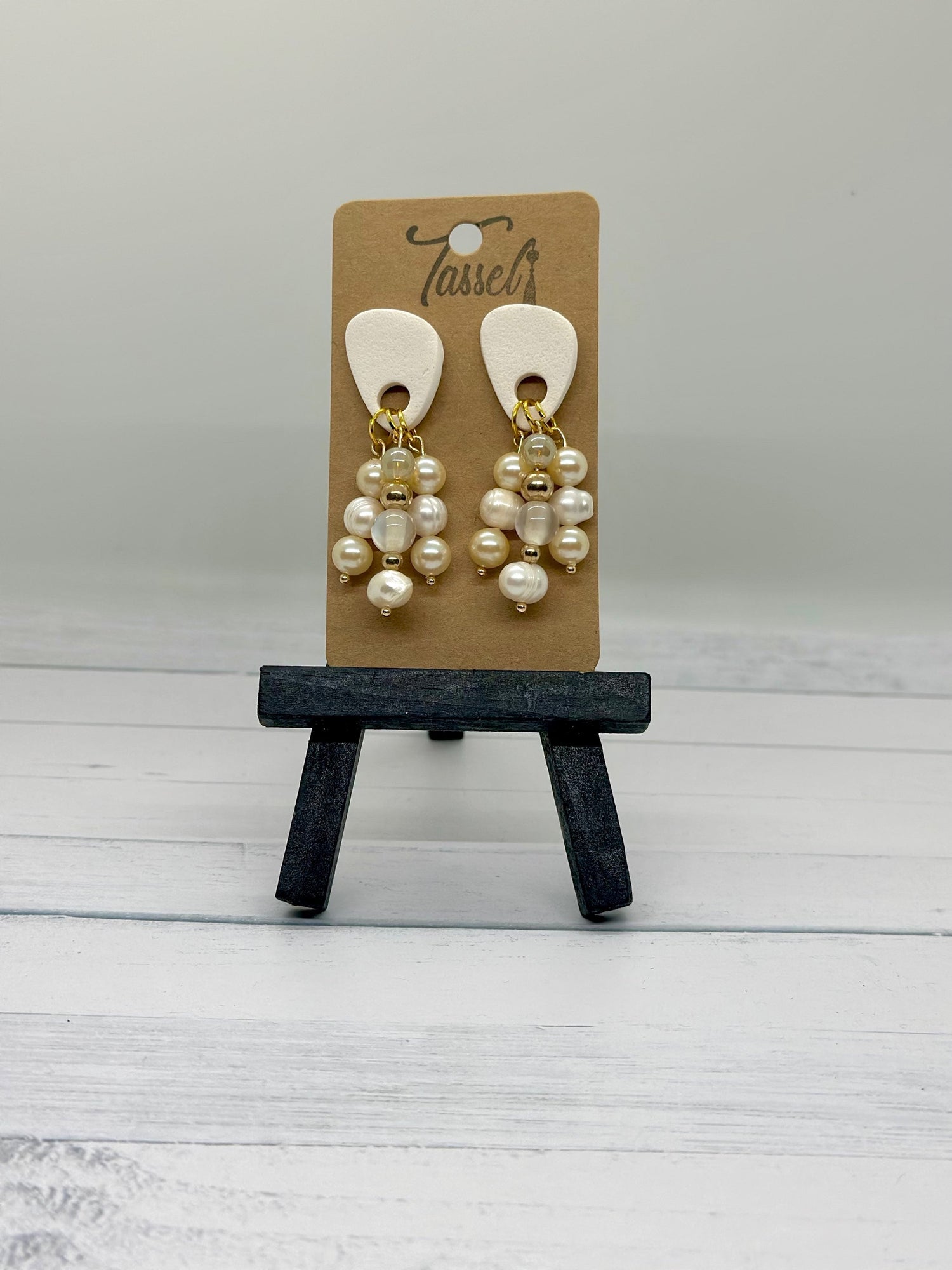 Handcrafted polymer clay bridal earrings from Tassel Bermuda