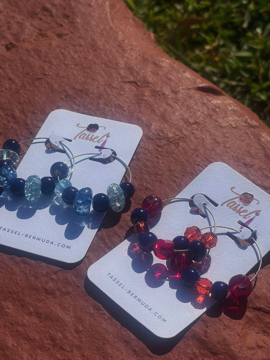All Rounder Hoops – Cup Match Beaded Earrings in Somerset and St. George’s Colors by Tassel Bermuda