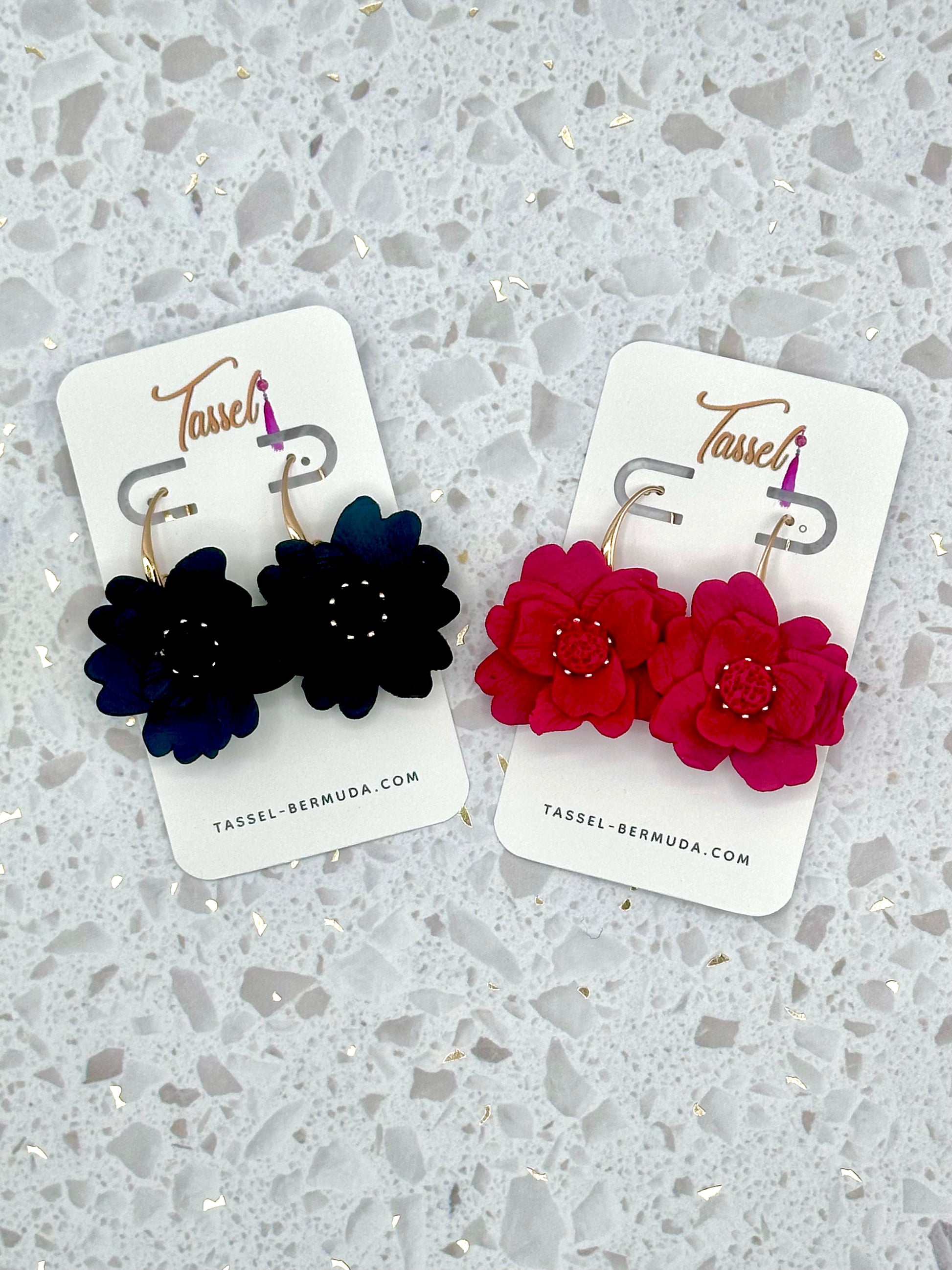 Handcrafted Polymer Clay Floral Dangle Earrings with Gold Stamen Accents