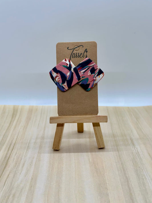 Square jumbo polymer clay stud earrings with bold mixed-color clay design.